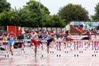 From left to right: Sergey Shubenkov (Russia), Artur Noga (Poland), Pascale martinot Lagarde (France) Konstadinos Douvalidis (Greece) and William Sharman (GB) in the 110 metres hurdles at the European Athletics Team Championships.